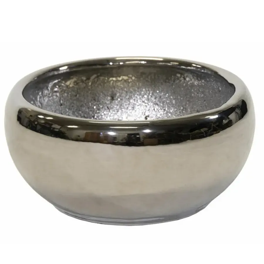 Mega Collections Bloempot Emperor - rond - zilver - D33 x H17 cm