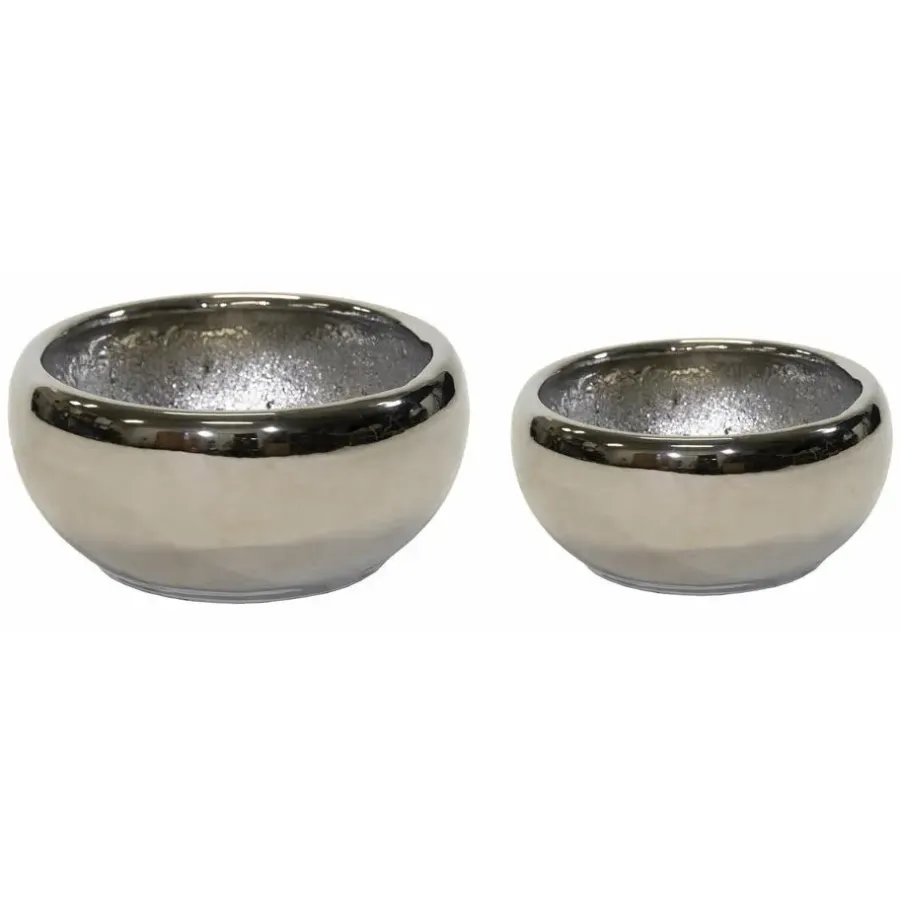 Mega Collections Bloempot Emperor - rond - zilver - D33 x H17 cm