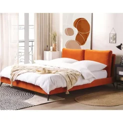Beliani MELLE - Tweepersoonsbed - Oranje - 180 x 200 cm - Fluweel