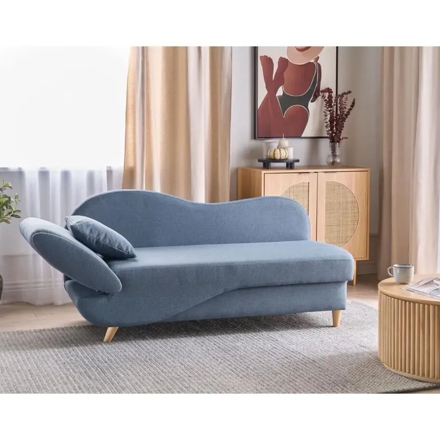 Beliani MERI II - Chaise longue met opbergruimte - Blauw - Links - Fluweel