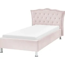1-Persoons Bedden-Beliani METZ - Eenpersoonsbed - Roze - 90 x 200 cm - Fluweel
