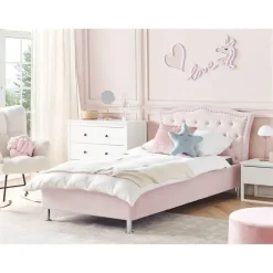 1-Persoons Bedden-Beliani METZ - Eenpersoonsbed - Roze - 90 x 200 cm - Fluweel