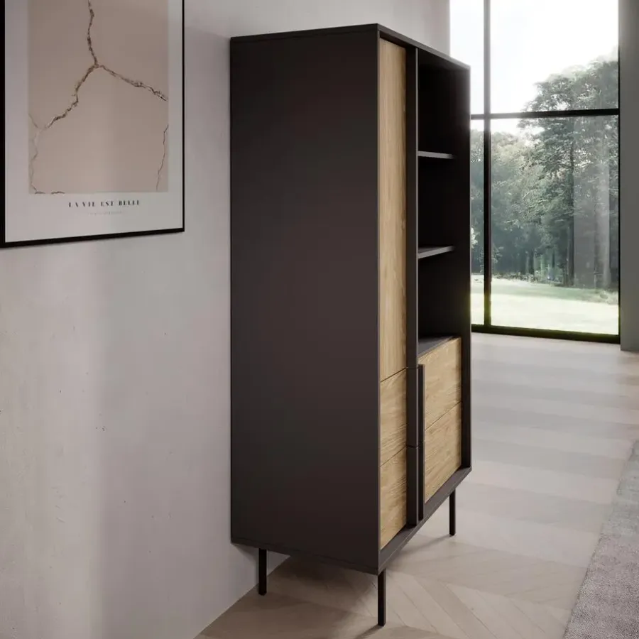 Meubella - Antigo - Boekenkast - Eiken/Antraciet - 83x43x155 cm
