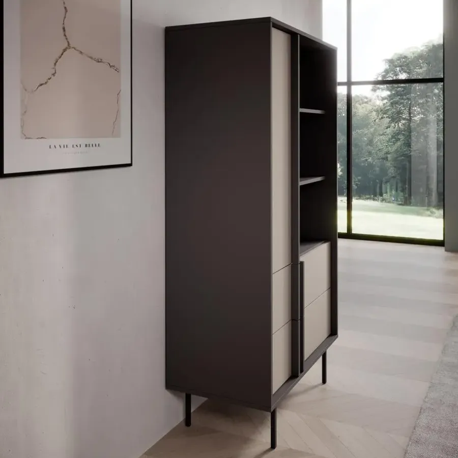 Boekenkasten|Boekenkasten-Meubella - Antigo - Boekenkast - Beige/Antraciet - 83x43x155 cm