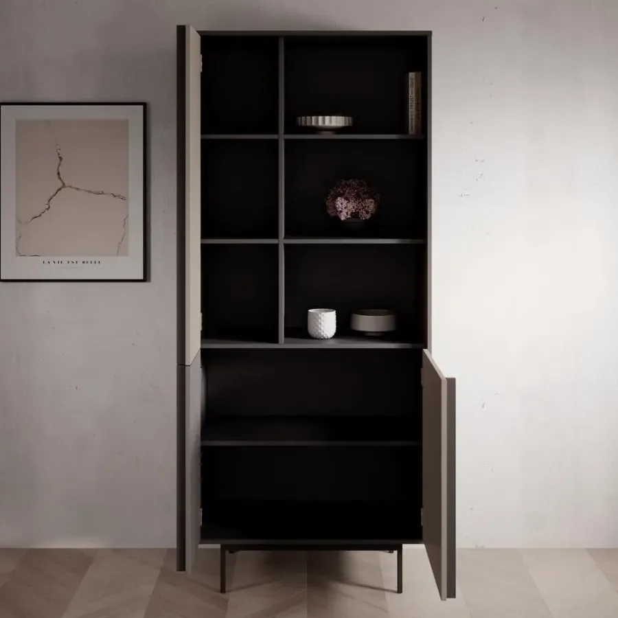 Boekenkasten|Boekenkasten-Meubella - Antigo - Boekenkast - Beige/Antraciet - 83x43x195 cm