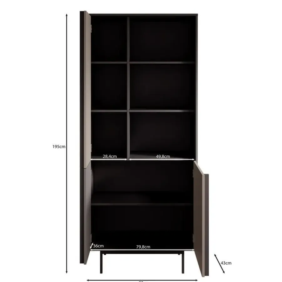 Boekenkasten|Boekenkasten-Meubella - Antigo - Boekenkast - Beige/Antraciet - 83x43x195 cm