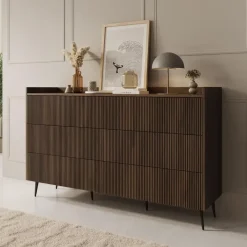 Meubella - Asty - Ladekast met 6 lades - Donker eiken - 150x41x92 cm