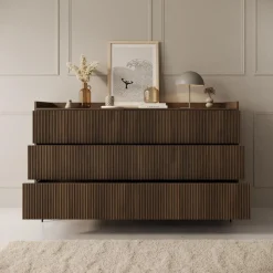 Meubella - Asty - Ladekast met 6 lades - Donker eiken - 150x41x92 cm