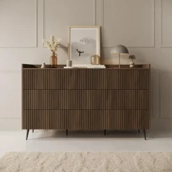 Meubella - Asty - Ladekast met 6 lades - Donker eiken - 150x41x92 cm