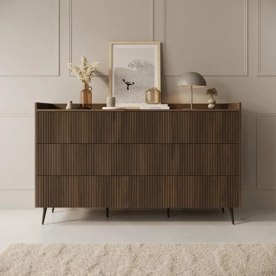 Meubella - Asty - Ladekast met 6 lades - Donker eiken - 150x41x92 cm