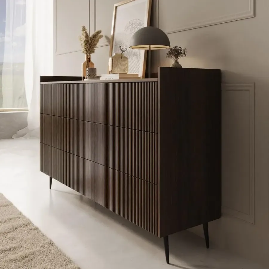 Meubella - Asty - Ladekast met 6 lades - Donker eiken - 150x41x92 cm