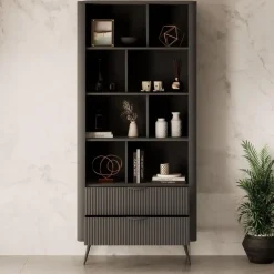 Boekenkasten|Boekenkasten-Meubella - Boekenkast Lima - Zwart - 88 cm