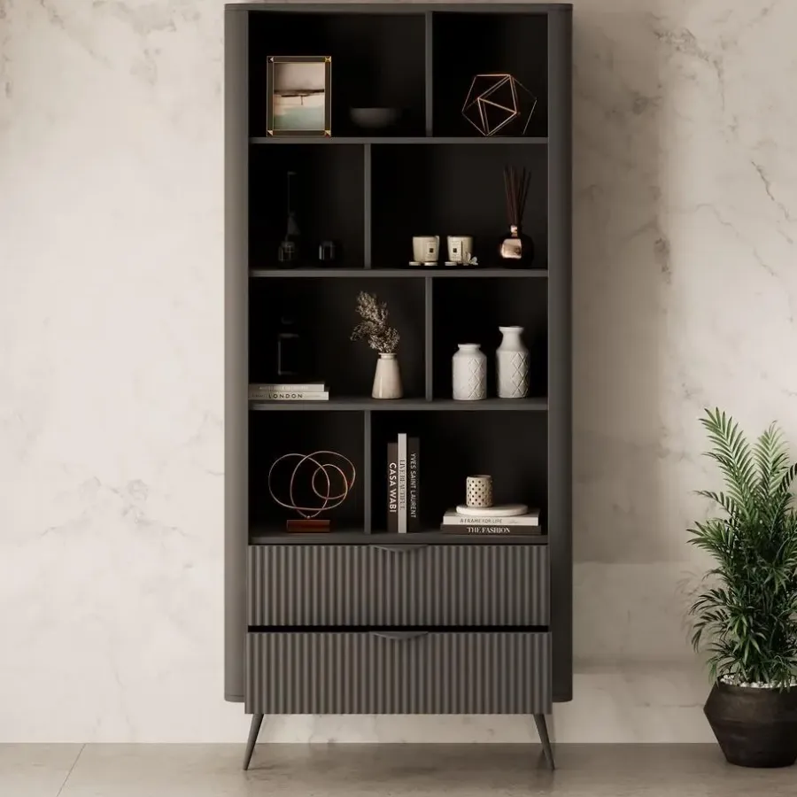 Boekenkasten|Boekenkasten-Meubella - Boekenkast Lima - Zwart - 88 cm