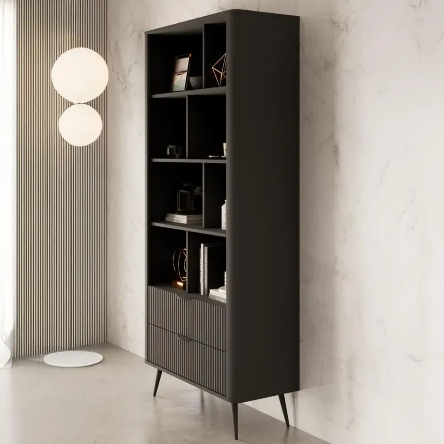 Boekenkasten|Boekenkasten-Meubella - Boekenkast Lima - Zwart - 88 cm