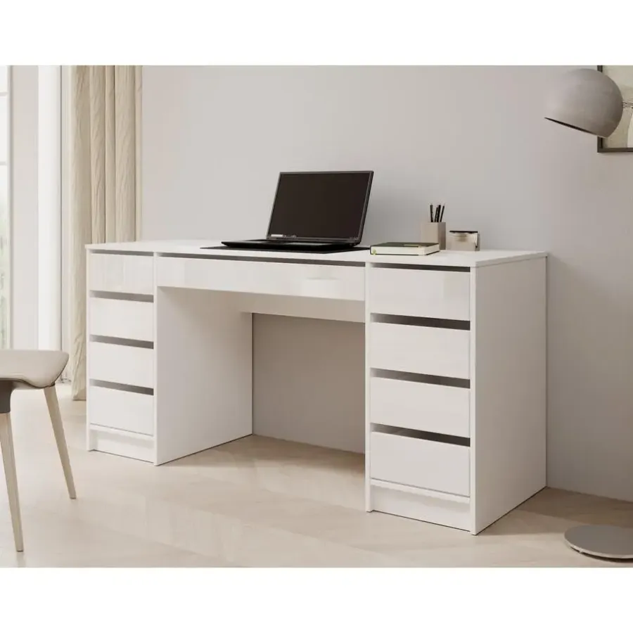 Meubella - Bureau Avio 2 - Wit hoogglans - 154 cm