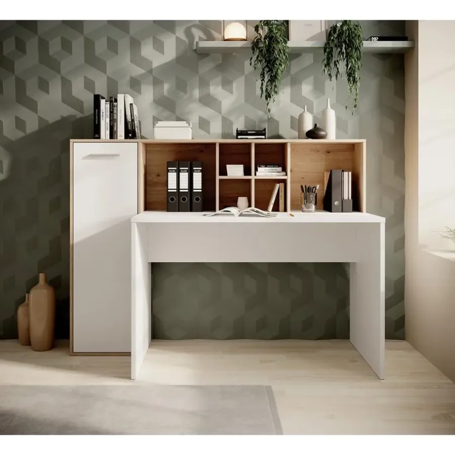 Meubella - Bureau Elze - Eiken - Wit - 158 cm