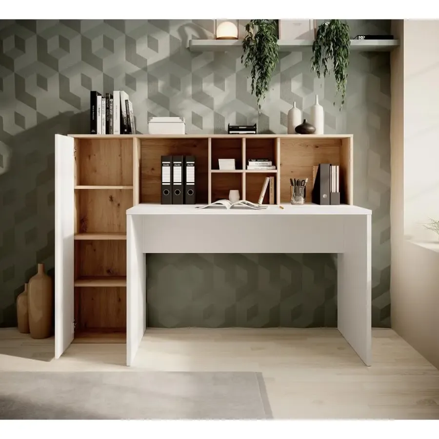 Meubella - Bureau Elze - Eiken - Wit - 158 cm