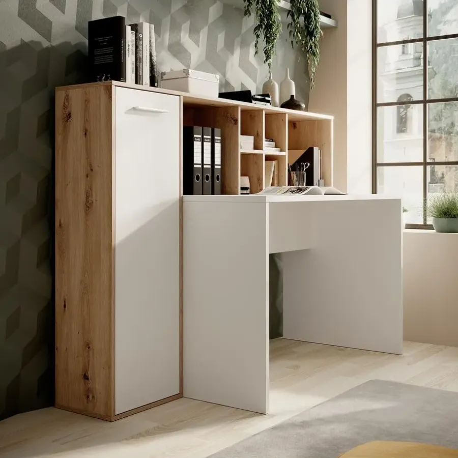 Meubella - Bureau Elze - Eiken - Wit - 158 cm