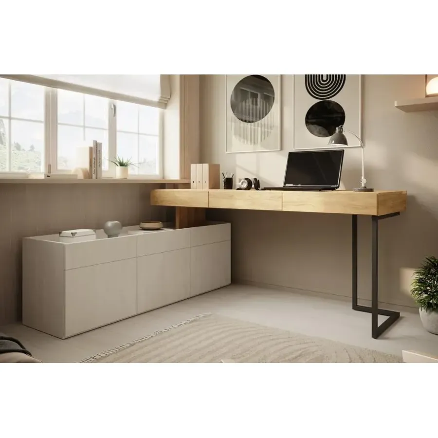 Meubella - Bureau Floren - Eiken - 3 lades