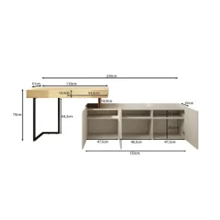 Meubella - Bureau Floren - Eiken - 2 lades