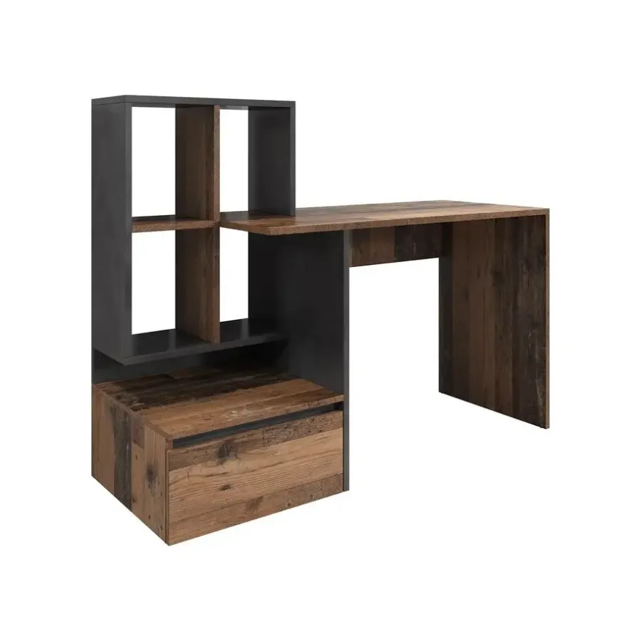 Bureaus-Meubella - Bureau Pierre 2 - Donker eiken - Antraciet - 145 cm