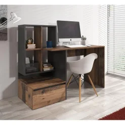 Bureaus-Meubella - Bureau Pierre 2 - Donker eiken - Antraciet - 145 cm