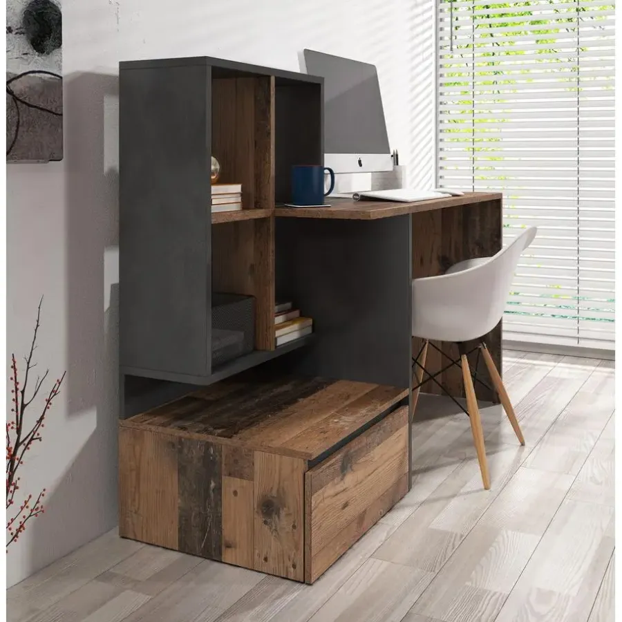 Bureaus-Meubella - Bureau Pierre 2 - Donker eiken - Antraciet - 145 cm