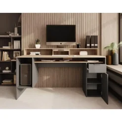 Bureaus-Meubella - Bureau Ryan - Grijs - Eiken - 160 cm