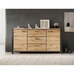 Dressoirs-Meubella - Dressoir Acapulco - Eiken - Zwart - 180 cm