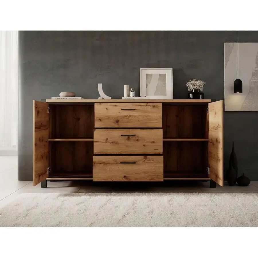 Dressoirs-Meubella - Dressoir Acapulco - Eiken - Zwart - 180 cm