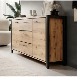 Dressoirs-Meubella - Dressoir Acapulco - Eiken - Zwart - 180 cm