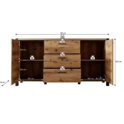 Dressoirs-Meubella - Dressoir Acapulco - Eiken - Zwart - 180 cm
