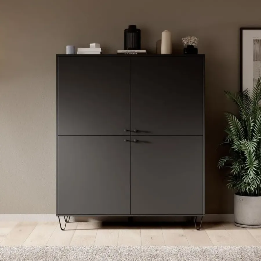 Dressoirs-Meubella - Dressoir Apula - Antraciet - 124 cm - Dicht