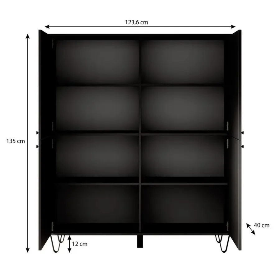 Dressoirs-Meubella - Dressoir Apula - Antraciet - 124 cm - Dicht