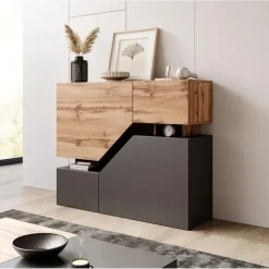 Dressoirs-Meubella - Dressoir Canberra - Eiken - Antraciet - 120 cm