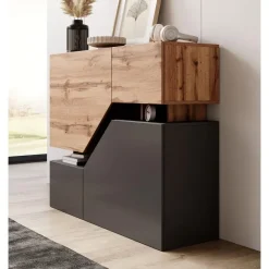 Dressoirs-Meubella - Dressoir Canberra - Eiken - Antraciet - 120 cm