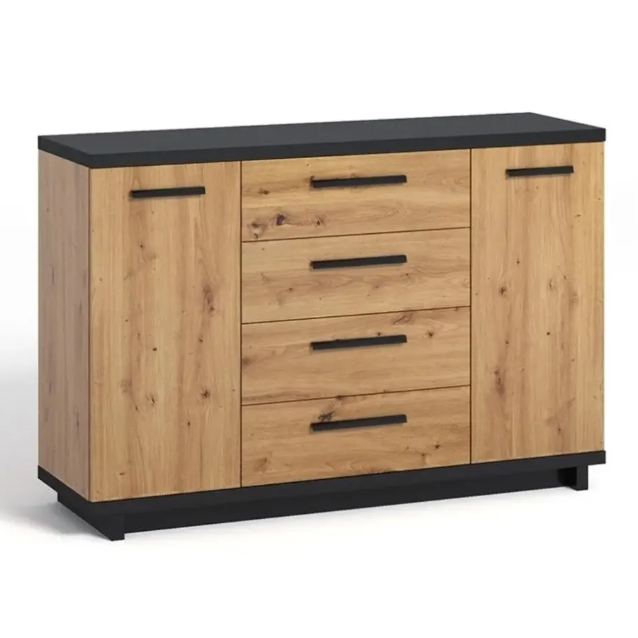 Dressoirs-Meubella - Dressoir Incala - Eiken - Zwart - 135 cm