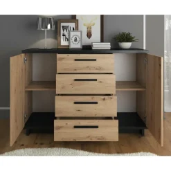 Dressoirs-Meubella - Dressoir Incala - Eiken - Zwart - 135 cm
