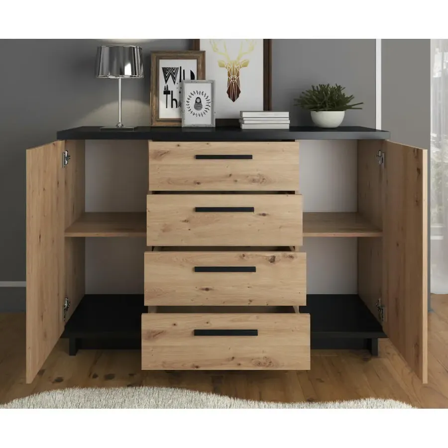Dressoirs-Meubella - Dressoir Incala - Eiken - Zwart - 135 cm