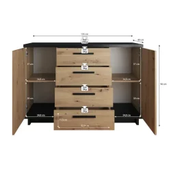 Dressoirs-Meubella - Dressoir Incala - Eiken - Zwart - 135 cm