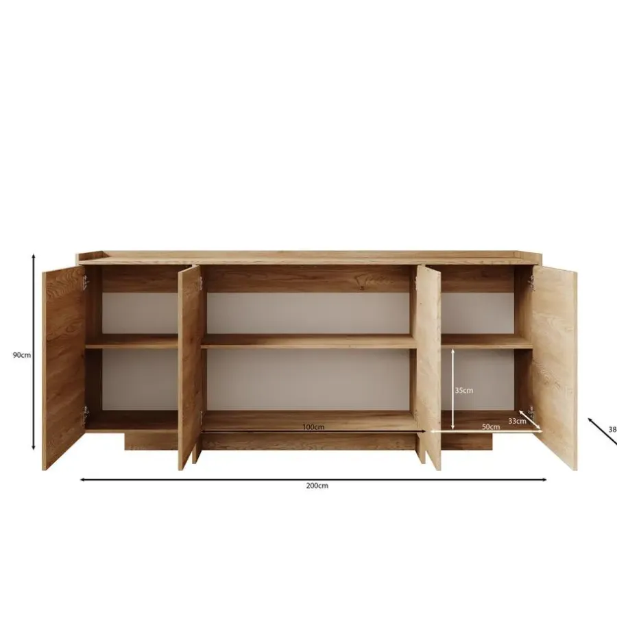 Dressoirs-Meubella - Dressoir Jaxon - Donker eiken - 200 cm