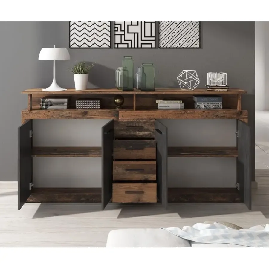 Meubella - Dressoir Lavina - Old wood - Antraciet - 190 cm