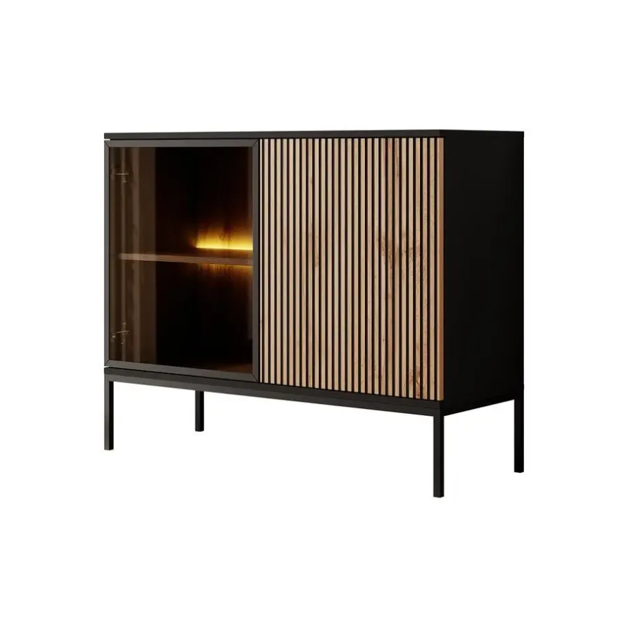 Dressoirs-Meubella - Dressoir Legend - Mat zwart - Eiken - 104 cm