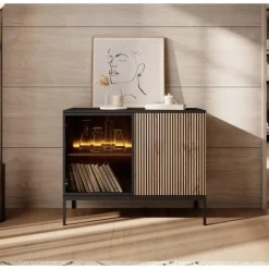 Dressoirs-Meubella - Dressoir Legend - Mat zwart - Eiken - 104 cm