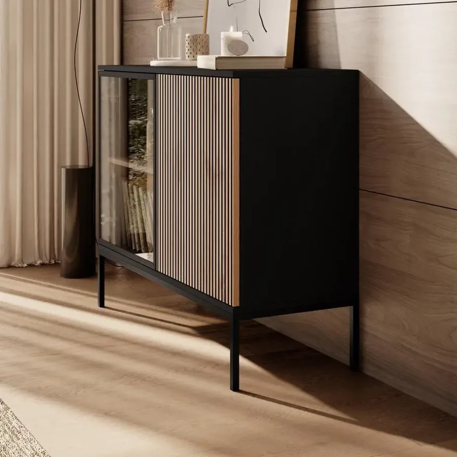 Dressoirs-Meubella - Dressoir Legend - Mat zwart - Eiken - 104 cm
