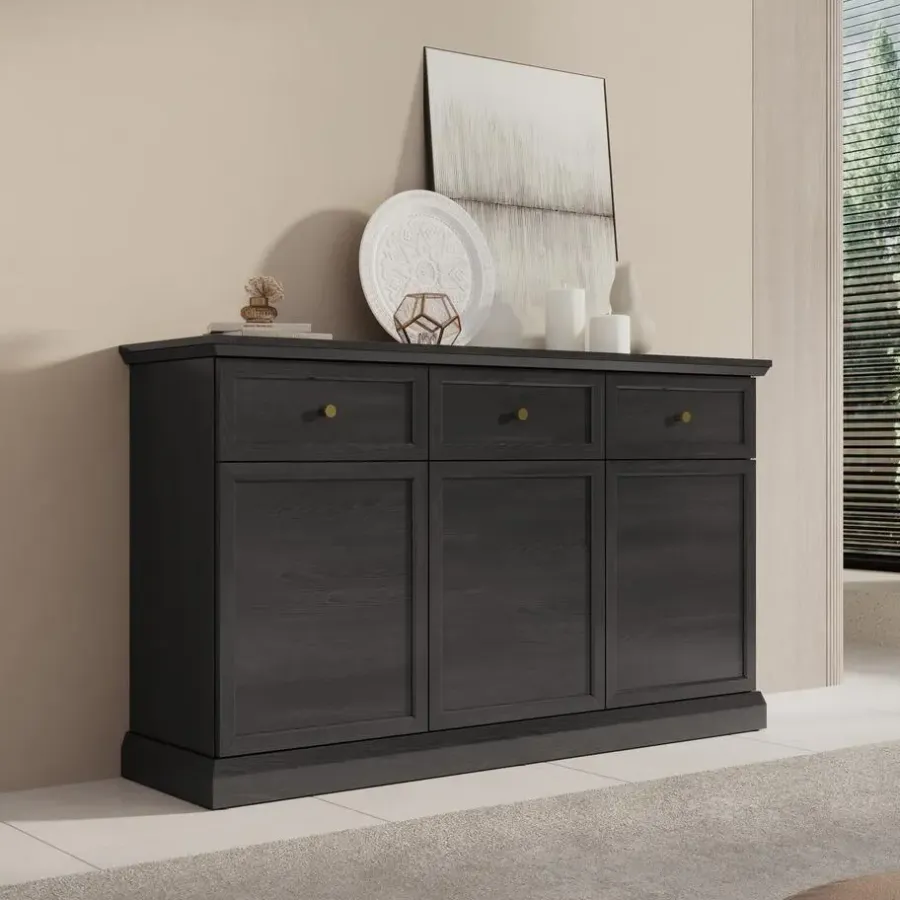 Dressoirs-Meubella - Dressoir Leroy - Zwart eiken - 146 cm