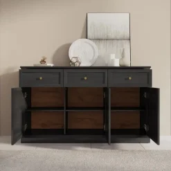 Dressoirs-Meubella - Dressoir Leroy - Zwart eiken - 146 cm
