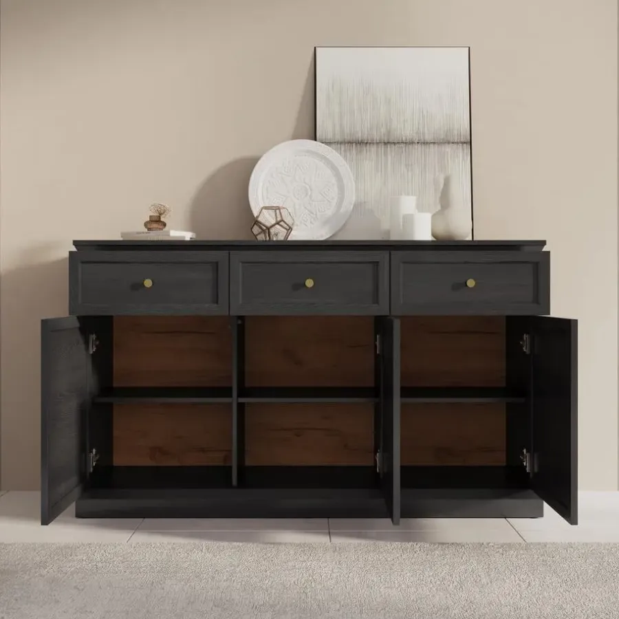 Dressoirs-Meubella - Dressoir Leroy - Zwart eiken - 146 cm