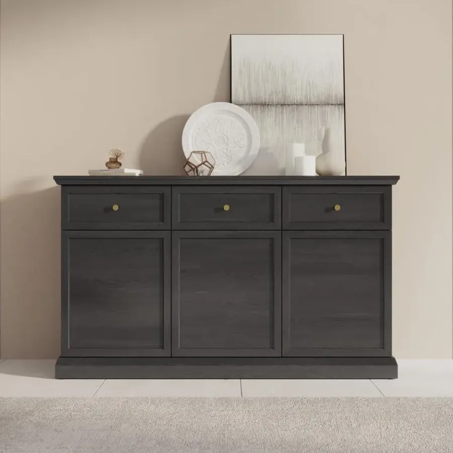 Dressoirs-Meubella - Dressoir Leroy - Zwart eiken - 146 cm
