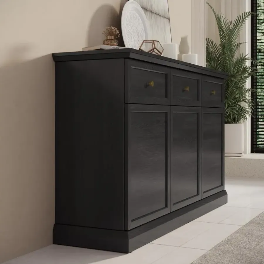 Dressoirs-Meubella - Dressoir Leroy - Zwart eiken - 146 cm